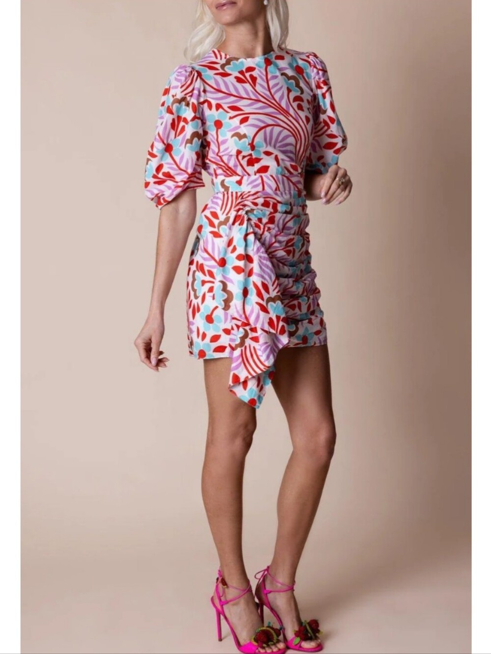 RHODE Pia Dress Lago Vine 100% Organic Cotton Puff Sleeve Mini Floral Size 2